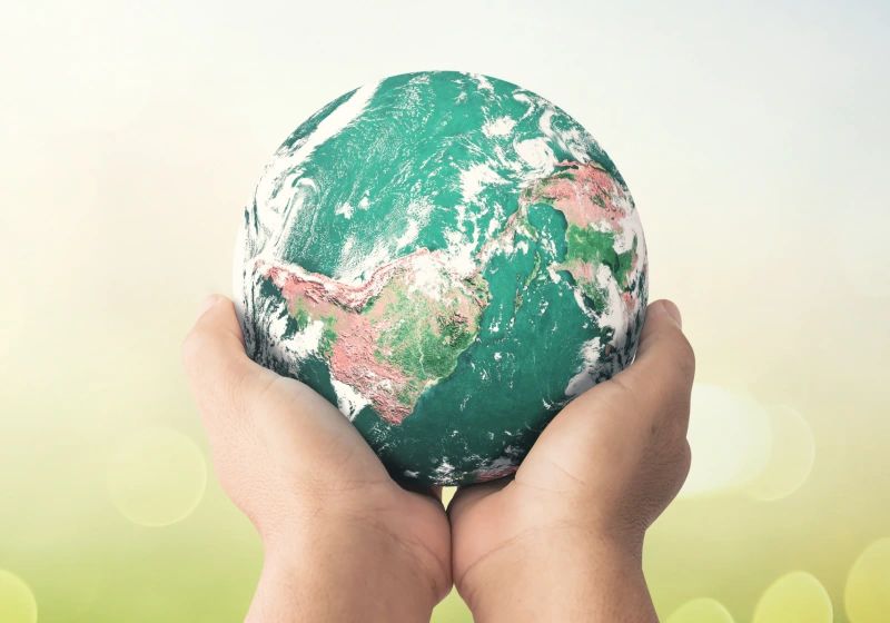 Hands holding the world